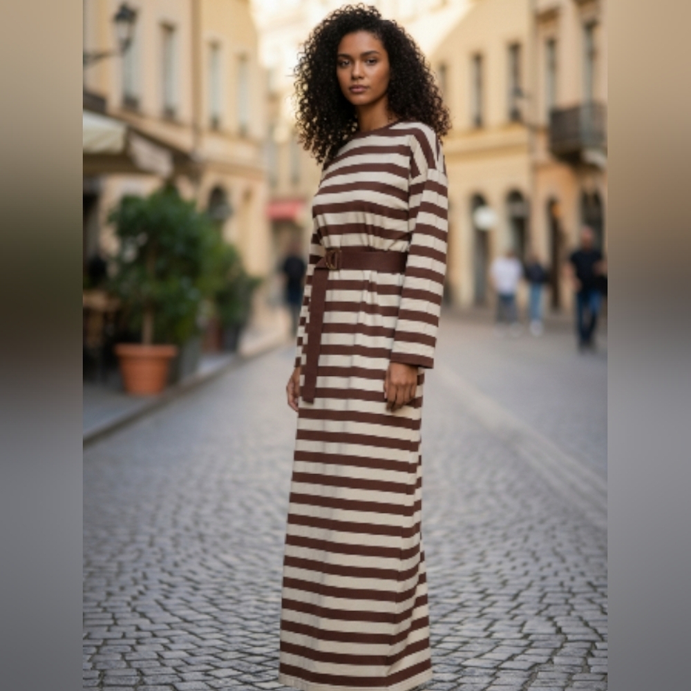 NWT Tory Burch Size Small Jersey Striped Cotton Long Sleeve Maxi Dress!